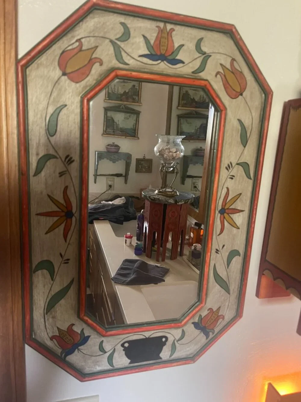Folk Art Spanish Moorish Influence Hand Painted Mirror